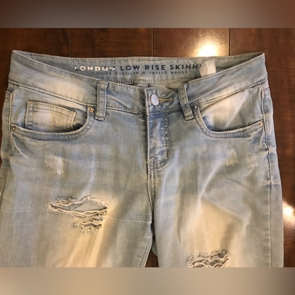 London Low Rise Skinny Distressed Washed Out DenimJeans - Picture 5 of 13